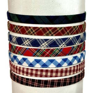 Plaid Headbands for Women Men Girls in Soft 1/2&quot; Fabric / Comfortable Adjustable Tartan Checked Skinny Hairbands for Prep School Uniform
