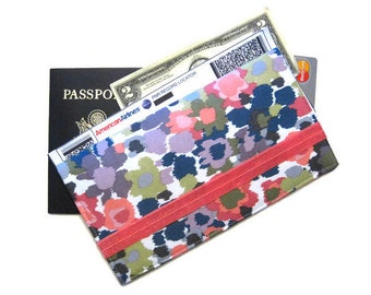 Passport Wallet & Boarding Pass Case in Flowered Fabric / Travel Wallet and Document Holder for Family - Women's Travel Gift