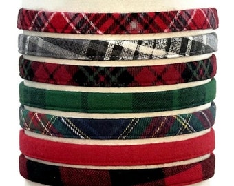 Flannel Plaid Headbands for Men Women Girls / Adjustable Skinny Hairbands in black red green gray