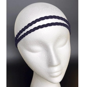 Braided Leather Headband, Faux Suede 2-Strand Braid, Adjustable Elastic Navy faux suede