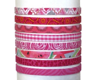 Pink Skinny Headbands for Girls Women Men in Soft Fabric with Elastic Back, No Pinch Hair Band