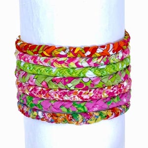 Thin Headbands in Pink Orange Green Fabric Braid / Soft & Comfortable Half Inch Hairband with Elastic Back for Women, Men and Girls