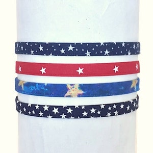 American Headband in Red or Navy Blue / Thin Star USA Hairband with Adjustable Elastic for Women Men Girls