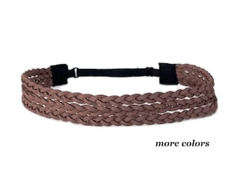 Braided Faux Leather Headband – Triple Strand, Elastic Closure