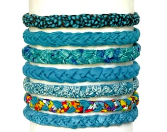 Braided Fabric Headband: Aqua Teal Brown Hippie Hairband