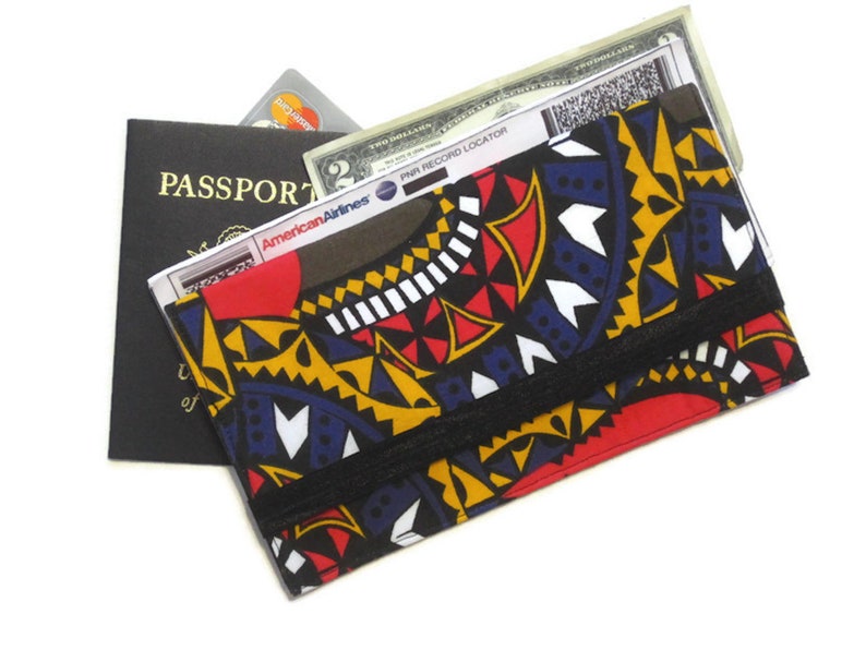 Passport /& Boarding Pass Holder in African Fabric for 1-6 Long Mod Print Fabric Plane Ticket Wallet Best Travel Gift Set
