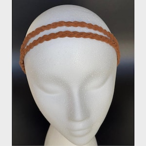 Braided Leather Headband, Faux Suede 2-Strand Braid, Adjustable Elastic Rust leather