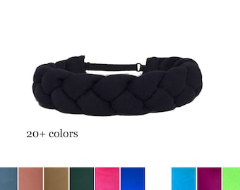 Wide T-shirt Braided Headband with Adjustable Elastic for Women Men Kids  / Soft  & Comfortable Hairband in 30 colors