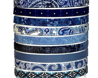 Thin Blue Headbands for Women Men & Girls with Adjustable or Round Elastic Back / Comfortable No Pinch Skinny Hairbands