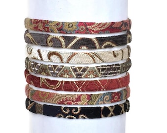 Thin Fabric Headband with Gold Accents, Adjustable Elastic Back