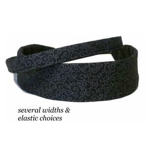Black Headbands for women men girls, Adjustable No Slip Wide and Skinny Headbands - Gray Swirl Headband, Black Hairbands, Ready To Ship Gift