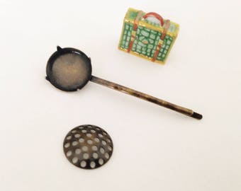 1pc bun 5cm flat Barrette bronze sifter top hole to decorate or embroidery