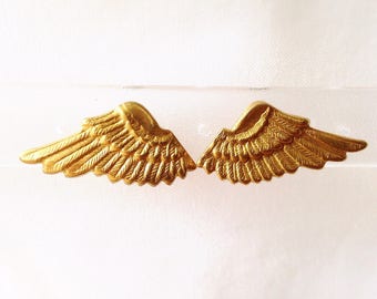 Boucles d'oreilles ailes en laiton brut, Article vintage fabriqué aux États-Unis