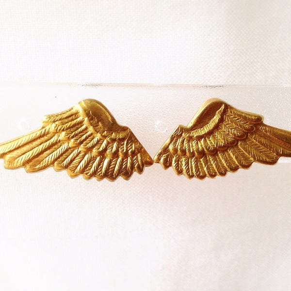 Boucles d'oreilles ailes en laiton brut, Article vintage fabriqué aux États-Unis