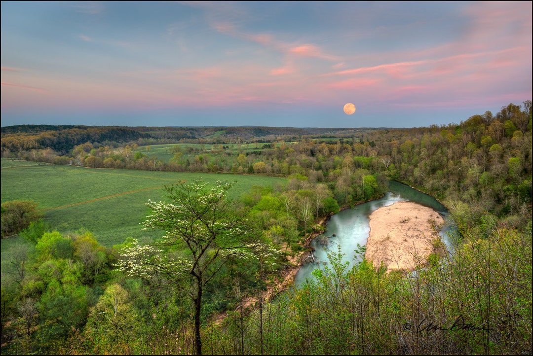 Nature Photography, War Eagle River, Arkansas, Moonrise Etsy