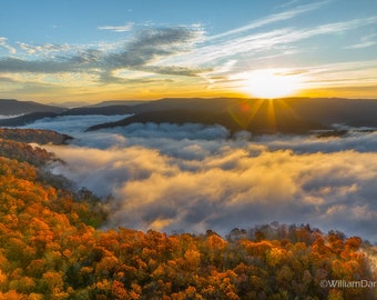 Autumn Sunrise over Steel Creek, Buffalo River, Ponca Wilderness, Fog