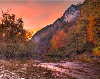 Nature Photography, Buffalo River, Autumn, Sunset, Fall Color, Water, Trees, Bluff, Rock,