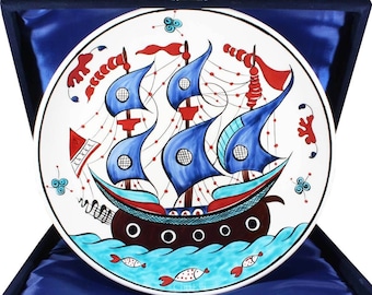 Galleon Pattern Iznik Pottery Plate