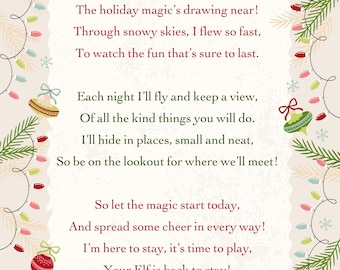 I’m Back Elf Poem Printable | Christmas Elf Arrival Printable | Holiday Magic Poem for Kids
