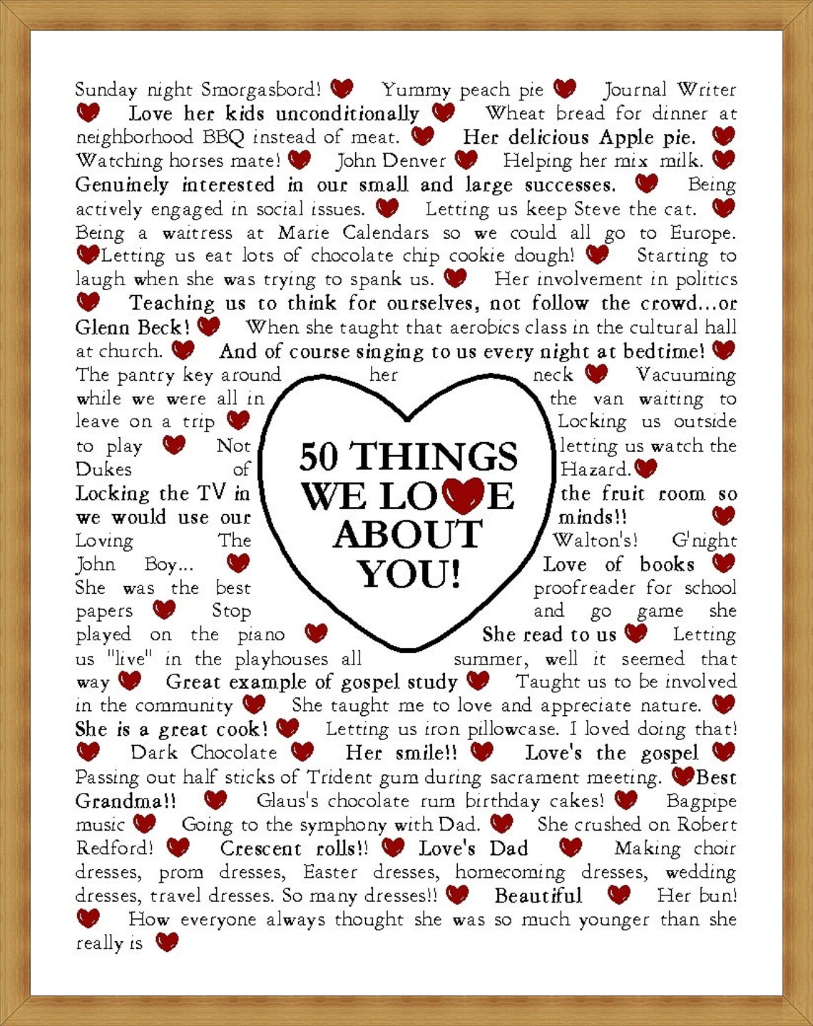 Things We Love About You -printable Poster - Gift - Birthdays - 50th ...