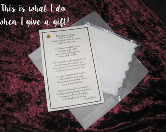 Daughter of a King -White Handkerchief Poem (Printable and use of poem) -Young Womens - LDS - easy instant download