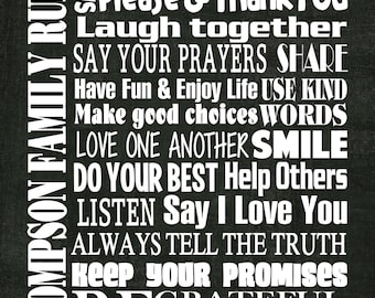 Family Rules Subway Art  - Printable poster - Wall art - Quote print, Digital File easy download