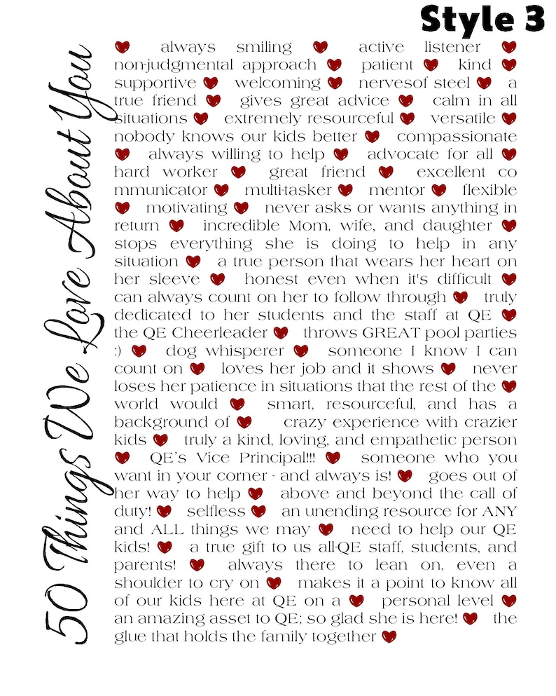 Things We Love About You -printable Poster - Gift - Birthdays - 50th ...