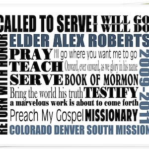 Missionary Personalized Subway Art -Custom Personalized - LDS Missionary Gift - Poster Printable Digital Subway