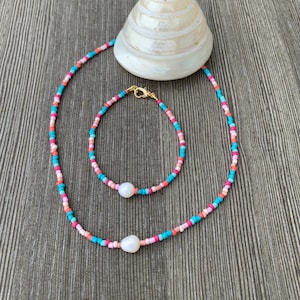 Seed Bead Necklace Choker, Y2K Necklace, Rainbow Beaded Necklace, Freshwater Pearl Necklace, Multicolor Beaded Necklace, Tiny Bead Necklace