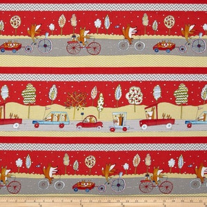 FOX PLAYGROUND by Dena Designs ~ Fabric ~ Fox Transportation in Red ~ Free Spirit ~ Westminster ~ Foxes ~ Quilting ~ Sewing ~ Kids