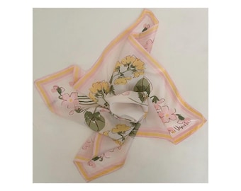 Vintage VERA NEUMANN Square Floral Scarf Pastel Accessory Feminine Flowers