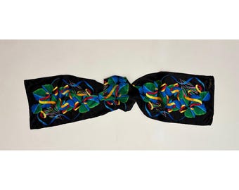 Vintage RUSH LIMBAUGH Aspen Leaves Colorful Rectangular Silk Scarf Black Floral
