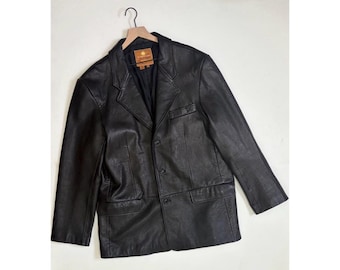 Vintage THE TERRITORY AHEAD Black Leather Jacket Blazer Solid X-Large Tall