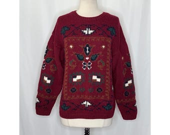 Vintage Studio MICHELLE STUART Wool Blend Geometric Sweater Hand Knit Small