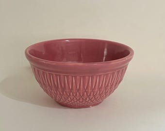 Vintage A.E. HULL Pottery Company Pink Kitchen Bowl Nesting Glossy Diamond
