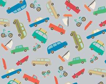 SCENIC ROUTE by Deena Rutter ~ Fabric ~ CARS on Gray ~ Riley Blake Designs ~ Boats ~ Bicycles ~ Trucks ~ Boys ~ Nursery ~ Quilting ~ Sewing