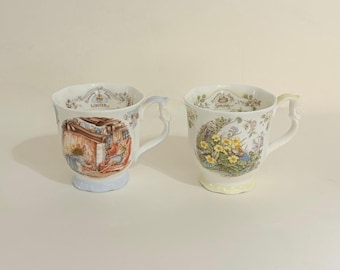 Set 2 Vintage ROYAL DOULTON Brambly Hedge Winter Spring Beaker Tea Cups 1983