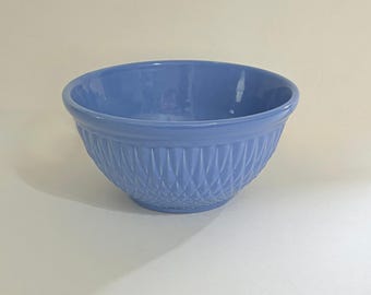 Vintage A.E. HULL Pottery Company Blue Kitchen Bowl Nesting Glossy Diamond