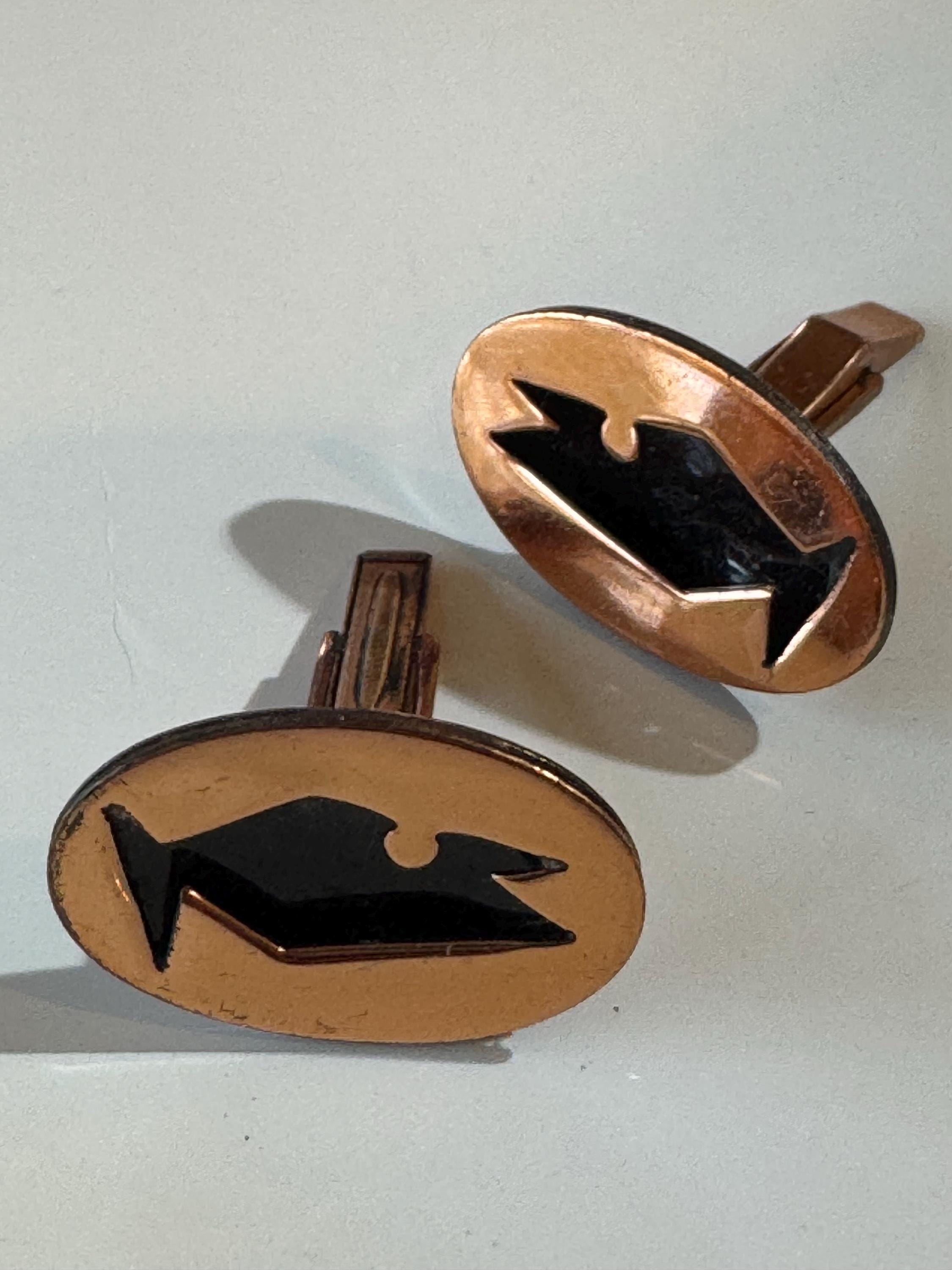 Boutons De Manchette (cufflinks) Mid-century Modern - Émail Sur Cuivre, Disques Vert Et Rouge