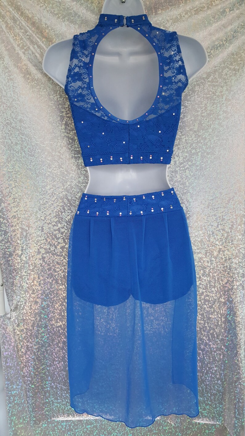 Any color. Lace Lyrical Dance Costume with BLING style 88-42