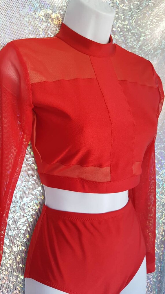 red two piece dance costume