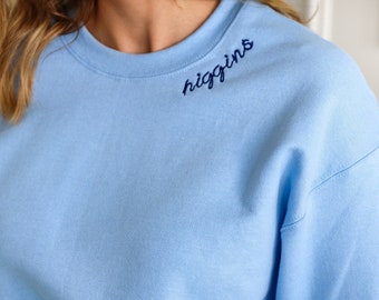 Custom Collar Sweatshirt, personalized, embroidered Mom, Dad, Best Friend Sweatshirt Crewneck, Grandpa, Bachelorette, Wedding Christmas gift