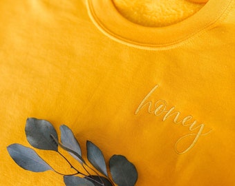 Honey Goldenrod Embroidered Crewneck Sweatshirt, Honey Bee Yellow Sweatshirt