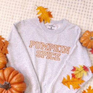 Pumpkin Spice Embroidered Gildan Crewneck Sweatshirt l Fall Halloween PSL Orange Pumpkin Patch