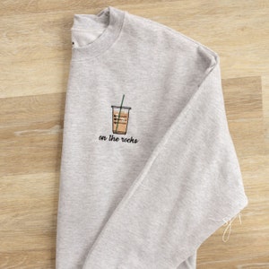 On the Rocks Iced Coffee Embroidered Crewneck Sweatshirt, Star, frap sweatshirt