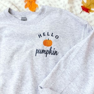 Hello Pumpkin Embroidered Custom Halloween Crewneck Sweatshirt, PSL Pumpkin Everything Fall, autumn image 10