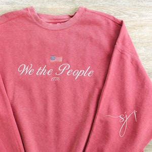 We The People Embroidered Crewneck Sweatshirt, Comfort Colors USA, 4th of July, Independence Red White Blue United States Patriot Election