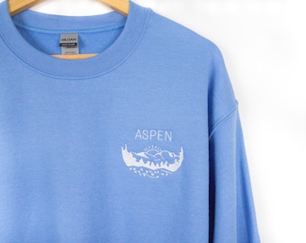 Custom Mountain sweatshirt, personalized, embroidered Outdoors, Family Vacation Sweatshirt, Aspen, California, Woods Trip