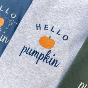 Hello Pumpkin Embroidered Custom Halloween Crewneck Sweatshirt, PSL Pumpkin Everything Fall, autumn image 6