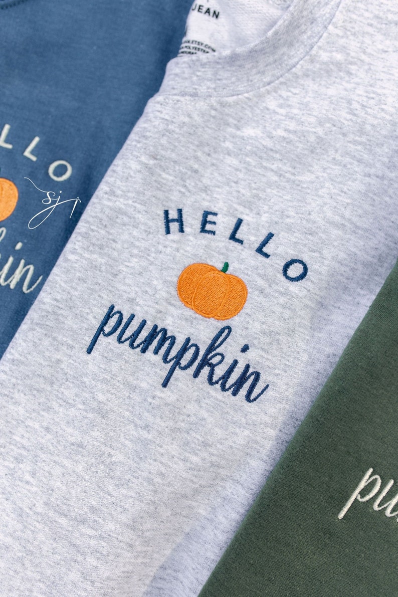 Hello Pumpkin Embroidered Custom Halloween Crewneck Sweatshirt, PSL Pumpkin Everything Fall, autumn image 6